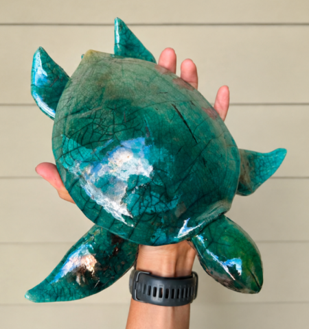 ceramic raku fired sea turtle