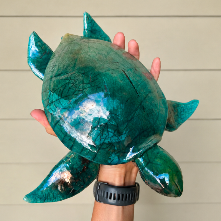 ceramic raku fired sea turtle